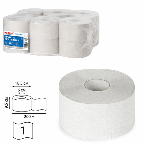Туалетная бумага для диспенсера 200м Laima Universal Т2 1-сл тиснение белая 12шт/уп