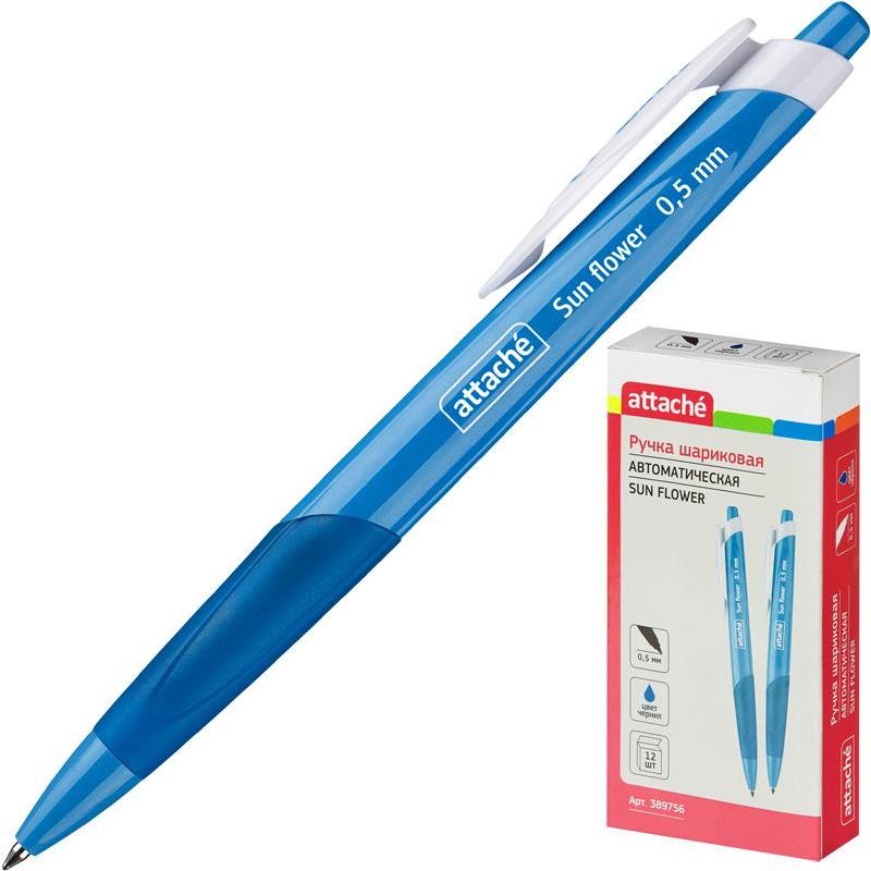 Ручка шариковая автоматическая синяя Attache Sun Flower 0,5мм
