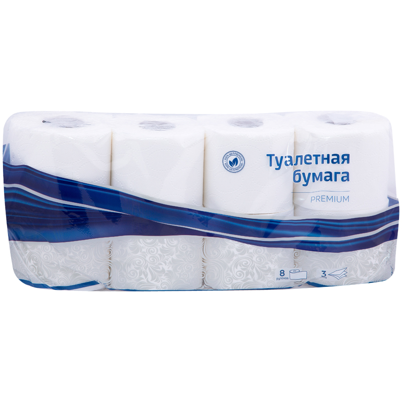 Туалетная бумага 08шт OfficeClean Premium 14,5м 3-сл тиснение белая втулка