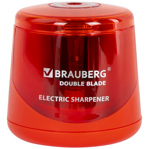 Точилка электрическая двойное лезвие питание от 2 батареек АА Brauberg Red