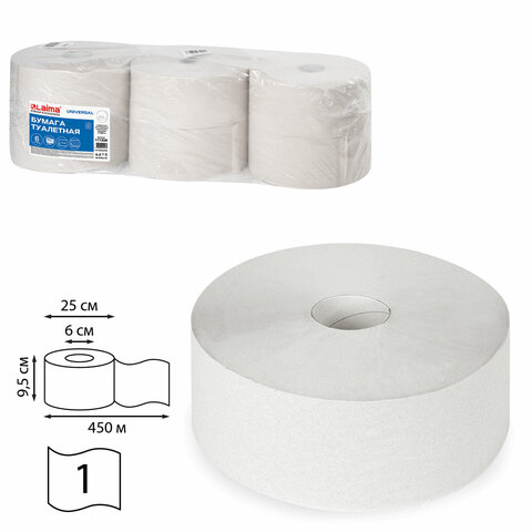 Туалетная бумага для диспенсера 450м Laima Universal T1 1-сл 6шт/уп