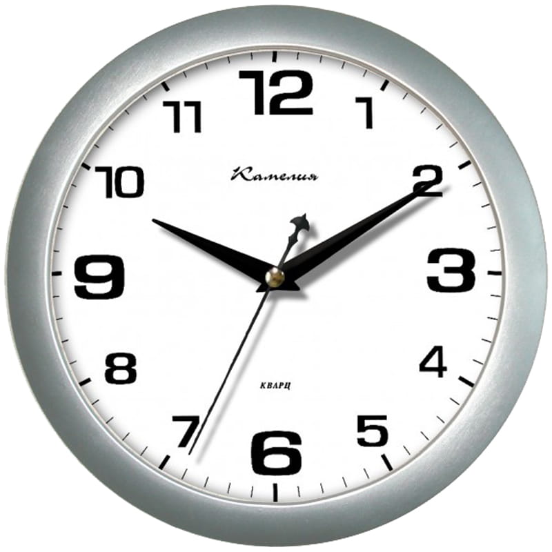 Часы настенные Камелия Серебро круг серебристая рамка  4333