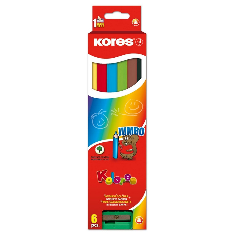 Карандаши цветные 06цв Kores Jumbo 3-гран точилка 93506.01
