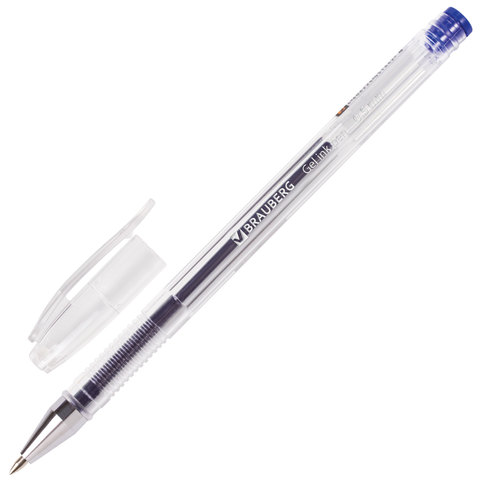 Ручка гелевая синяя Brauberg Jet 0,5мм корпус прозрачный линия письма 0,35мм