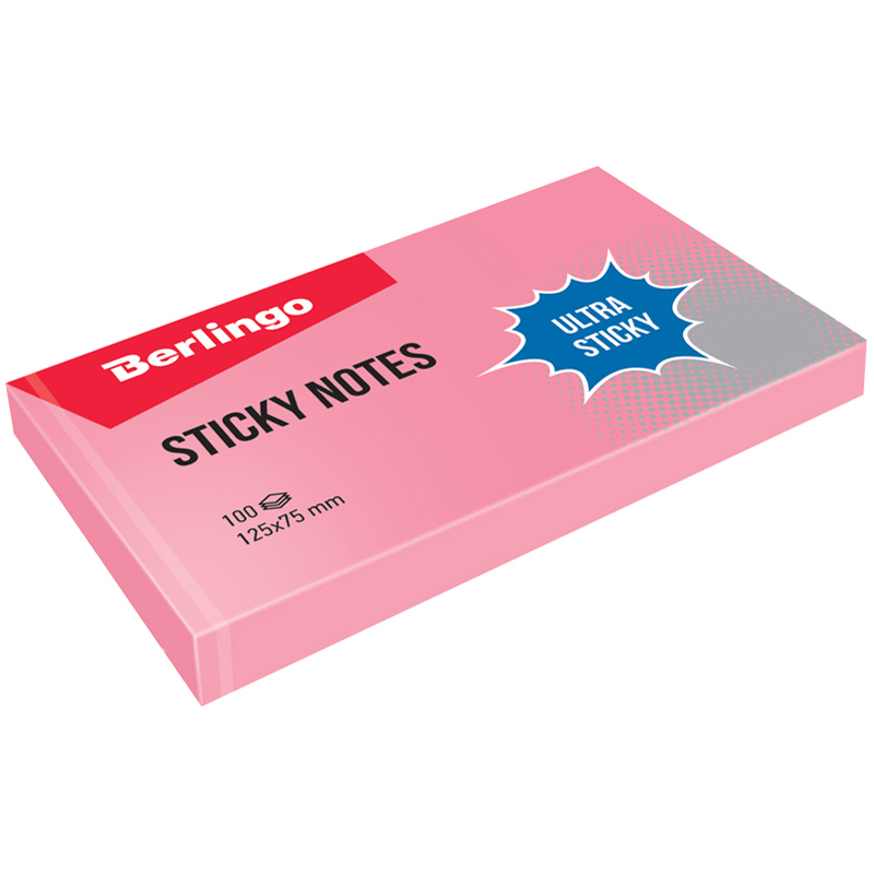 Стикеры 75х125 с кл краем 100л Berlingo Ultra Sticky пастельный розовый 
