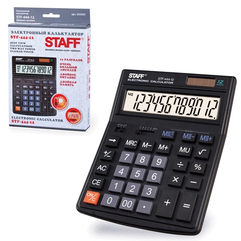 Калькулятор 12 разр Staff-444-12 (большой) 199x153мм/20
