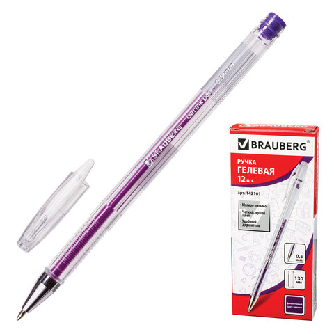 Ручка гелевая 0,5мм Brauberg Jet фиолетовая прозрачный корпус