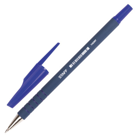 Ручка шариковая синяя Staff корпус прорезиненный синий 0,7мм/50