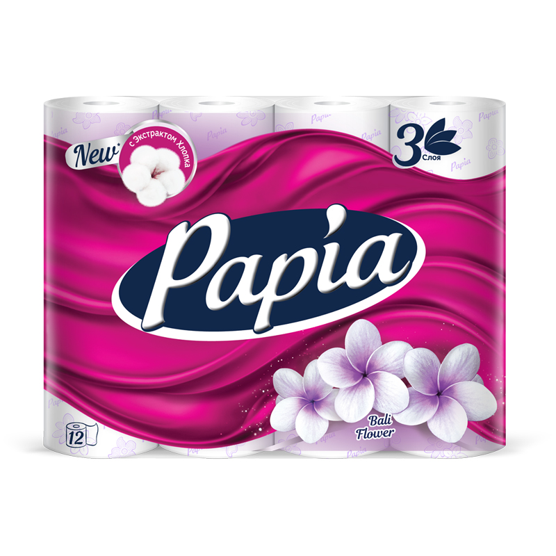 Туалетная бумага 12шт Papia Балийский цветок 16,8м  3-сл ароматизированая тиснение белая втулка 