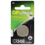 Батарейка литиевая GP Lithium CR2450 "таблетка, дисковая, кнопочная" 1 шт., блистер