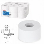 Туалетная бумага для диспенсера 200м Laima Universal White Т2 1-сл белая 12шт/уп