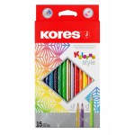 Карандаши цветные 15цв 3-гран Kores Kolores Style 93310