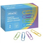 Скрепки 28мм цветные полимер Attache Bright Colours 100 шт/уп