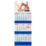 Календарь квартальный на 2023г 3бл 3 гребня с бегунком Brauberg мелованная бумага Bunnies