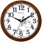 Часы настенные Камелия Классика с узором круг коричневая рамка
