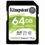 Карта памяти SDXC 64 GB KINGSTON Canvas Select Plus UHS-I U1, 100 Мб/сек (class 10), SDS2/64 GB, 