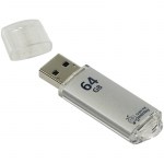 Флеш диск 64GB Smart Buy V-Cut USB 2.0 Flash Drive серебристый металлический корпус)