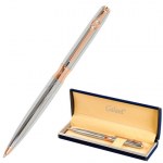 Ручка подарочная шариковая синяя Galante Nuance Silver корп серебр детали розовое золото узел 0,7мм