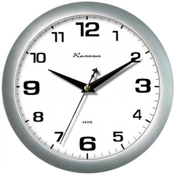 Часы настенные Камелия Серебро круг серебристая рамка  4333
