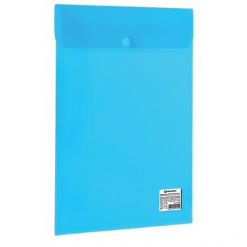 Конверт на кнопке А4 Brauberg, вертикальная до 100 листов, прозрачная, синяя, 0,15 мм