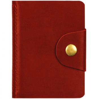 Визитница 18 визиток OfficeSpace карманная на кнопке 10*7см натуральная кожа красный 312565
