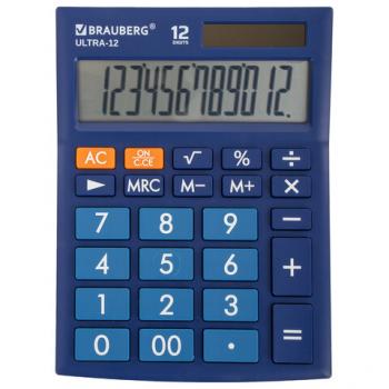Калькулятор 12 разр Brauberg Ultra-12-BU дв питание синий 192х143мм 