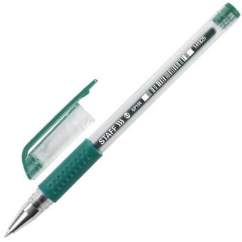 Ручка гелевая зеленая с грипом узел 0,5мм линия письма 0,35 корпус прозрачный Staff Everyday