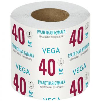 Туалетная бумага Vega 1-слойная 40м/рул на втулке с перф.серая