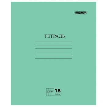 Тетрадь А5 18л клетка зеленая обложка Пифагор офсет №2 Эконом с полями