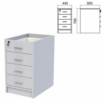Тумба приставная каркас без крышки 440х600х740мм Арго 4 ящика замок серый