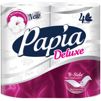 Туалетная бумага 04шт Papia Deluxe 16,1м 4-сл тиснение белая втулка 