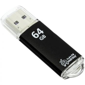 Память Smart Buy "V-Cut" 64GB, USB 2.0 Flash Drive, черный (металл. корпус )