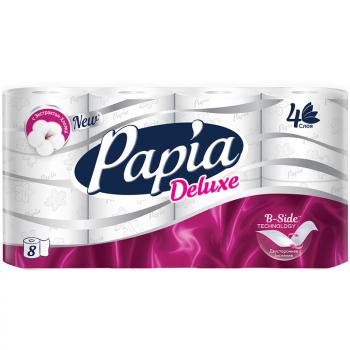 Туалетная бумага 08шт Papia Deluxe 16,1м 4-сл тиснение белая втулка    5059170