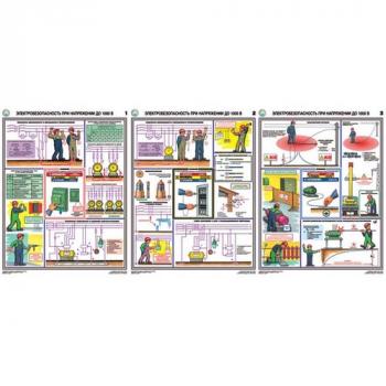 Плакат информационный электробезопасность до 1000в, комплект из 3-х листов
