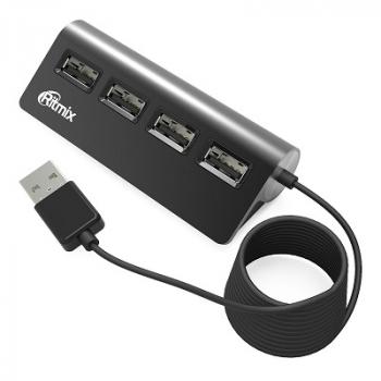 Разветвитель USB Ritmix CR-2400 Black (USB хаб) 4 порта USB