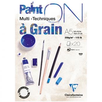 Скетчбук А5 20л склейка Clairefontaine Paint'ON with grain 250гр экстра-белый