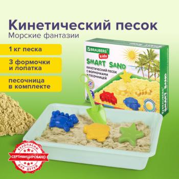 Кинетический Умный песок Brauberg Морские фантазии с песочницей и формочками 1кг 