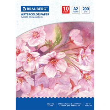 Бумага для акварели А2 10л 200г/м2 400х590мм Brauberg Цветы