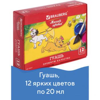 Гуашь 12цв Brauberg МАГИЯ ЦВЕТА по 20мл без кисти картонная упаковка