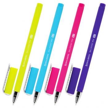 Ручка шариковая BRAUBERG SOFT TOUCH STICK "NEON", СИНЯЯ, мягкое покрытие, корпус ассорти, узел 0,7 м