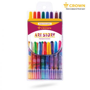 Карандаши восковые Crown "ArtStory", 08цв., выкручивающийся стержень, ПВХ, европодвес