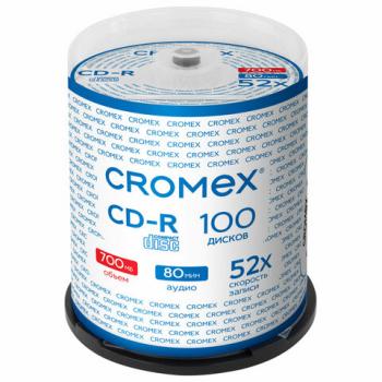 Диски CD-R CROMEX, 700 Mb, 52x, Cake Box (упаковка на шпиле), КОМПЛЕКТ 100 шт.