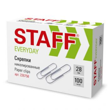 Скрепки 28мм никель Staff Everyday круглые 100шт картон