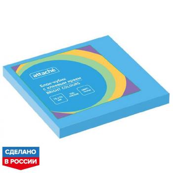 Стикеры 76х76 голубой 100л Attache Bright colours  с клеевым краем