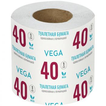 Туалетная бумага втулка Vega 1-слойная 40м/рул на втулке с перф.серая
