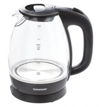 Чайник Sonnen KT-1786, 1,7 л, 2200 Вт, закрытый нагревательный элемент, стекло, 453422