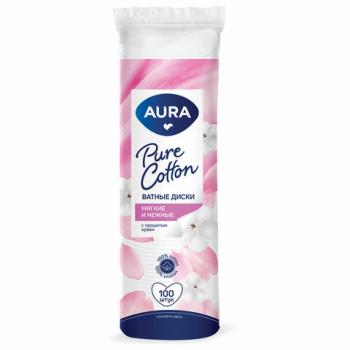 Ватные диски КОМПЛЕКТ 100 шт., AURA, двусторонние