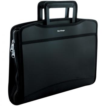 Портфель 08 отд А4 380х280х45мм Berlingo Silk Touch пластик черный молния